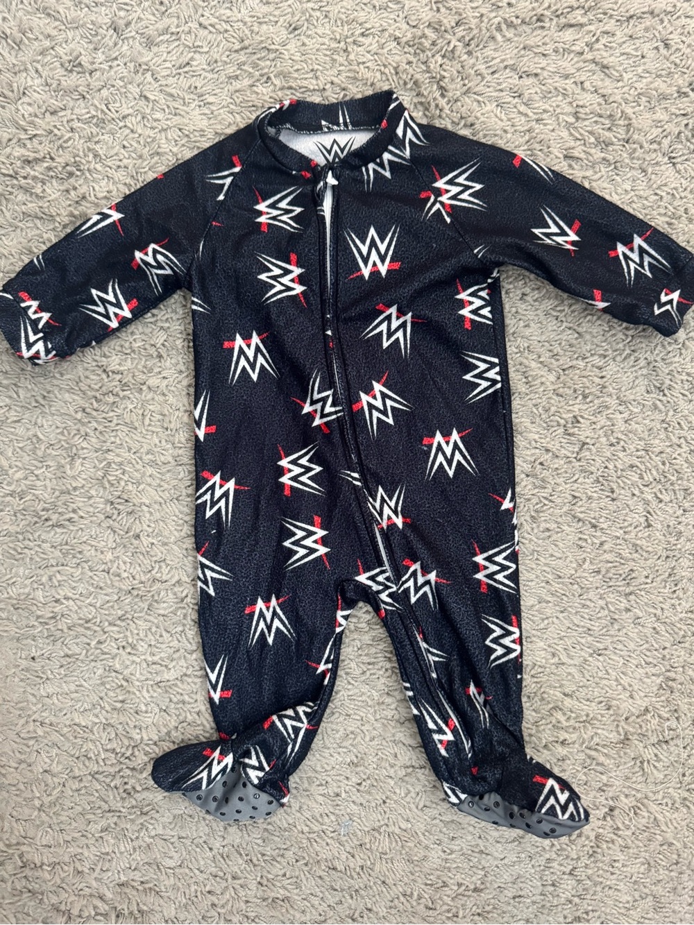 WWE Black Logo Footed Kids One-Piece Pajamas